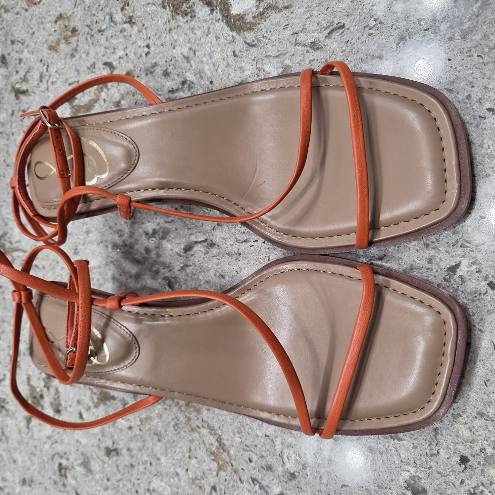 NEW Sam‎ Edelman Orange Tan Strappy Sandals 9.5 Summer Sexy Short Heel - Picture 10 of 14